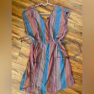 Universal Thread Striped V-Neck Midi Dress - Blue & Rust xxl